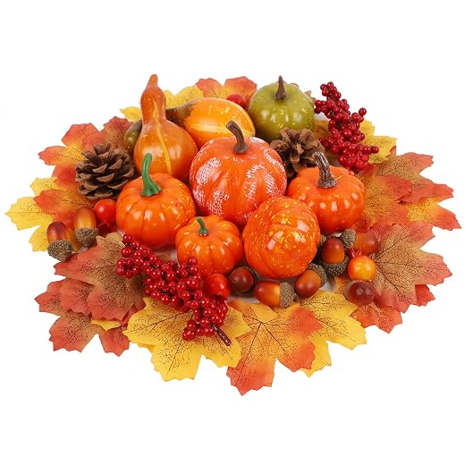 winemana 57pcs Fall Decorations for Home - Small Pumpkins for Decorating with Fake Leaves, Gourds & Pinecones -Thanksgiving Decor for Table Centerpiece Indoor Room Autumn Harvest Decor