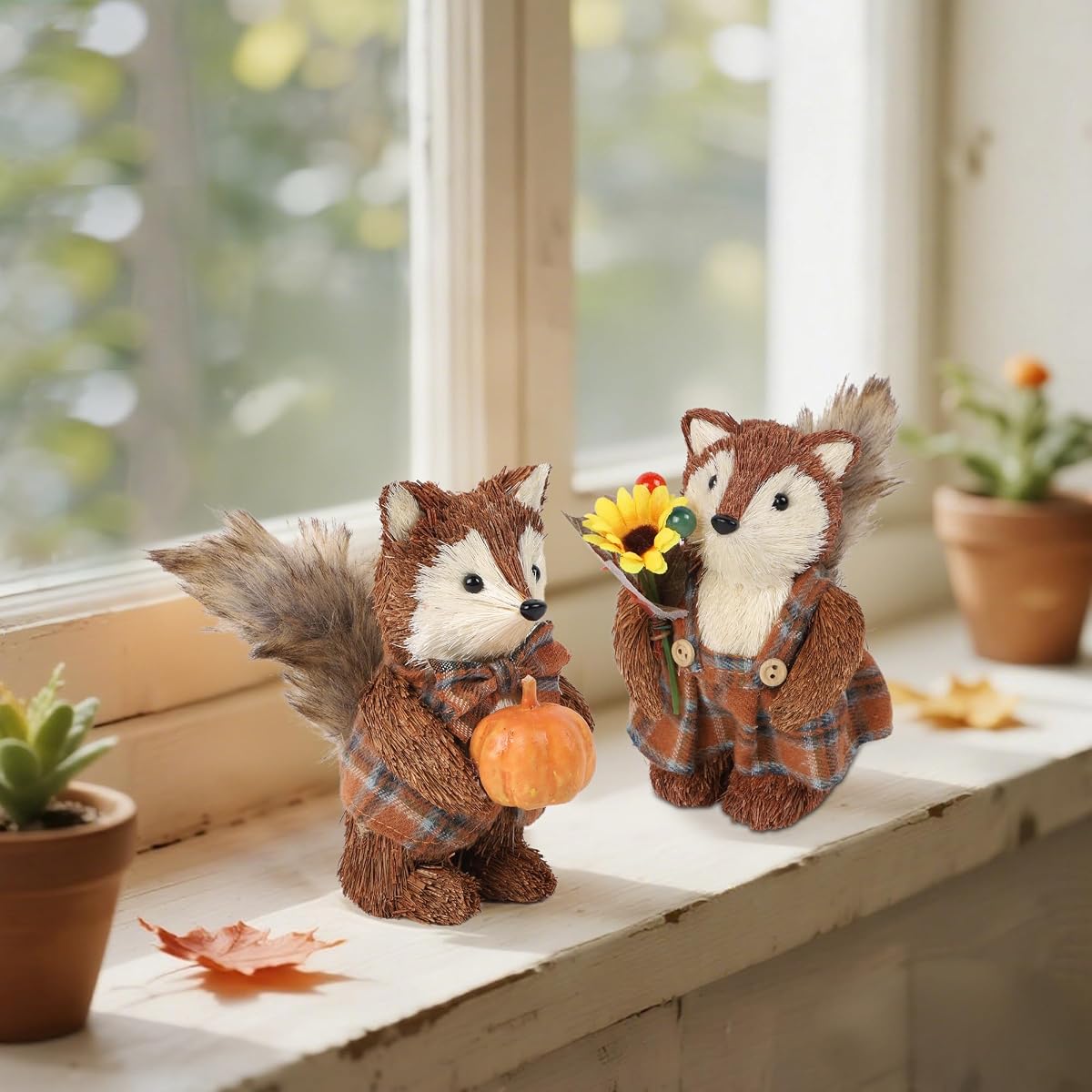 winemana 2 Pack Fox Fall Decorations for Home, Thanksgiving Table Decor - imagen de detalle 1