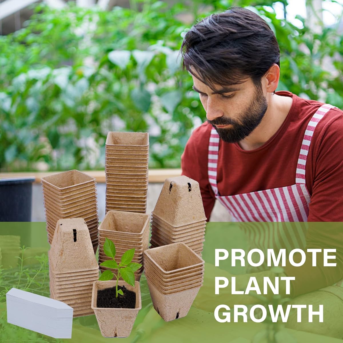 winemana 100 Pack 2.4" Seed Starter Tray Kit, Biodegradable Peat Pots for Seedling with 100 Plant Labels, Plant Garden Germination Tray for Flower Vegetables Succulents - detail image 2