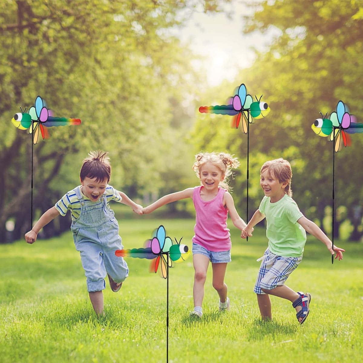 winemana 3 Pcs Garden Decor Wind Spinner, 35 Inch 3D Dragonfly Pinwheels Windmill with Garden Stakes, Outdoor Pinwheel for Yard Garden Lawn Spring Party Decorations - detail image 4