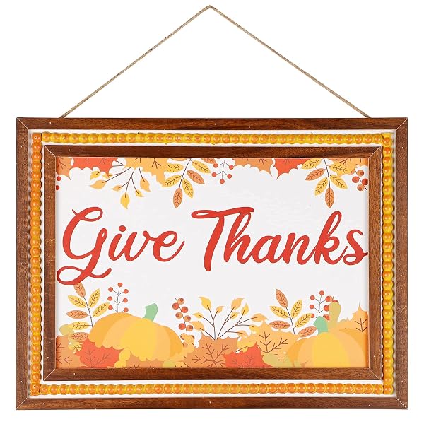 winemana Fall Wall Decor, Thanksgiving Decoration Wooden Sign, 15.4" x 11.4" Hanging Farmhouse Pumpkin Give Thanks Sign, Autumn Harvest Day Decor for Porch Door Home (Orange)