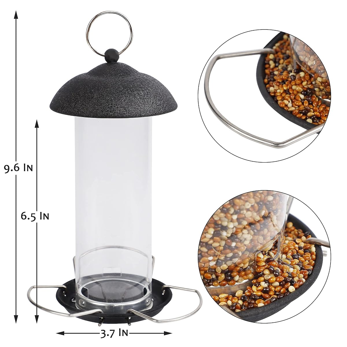 winemana Bird Feeders for Outside Hanging, Bird Seed Feeder for Wild Birds, Squirrel-Proof, Black Bird Feeder for Yard Garden Outdoor - 细节图 2
