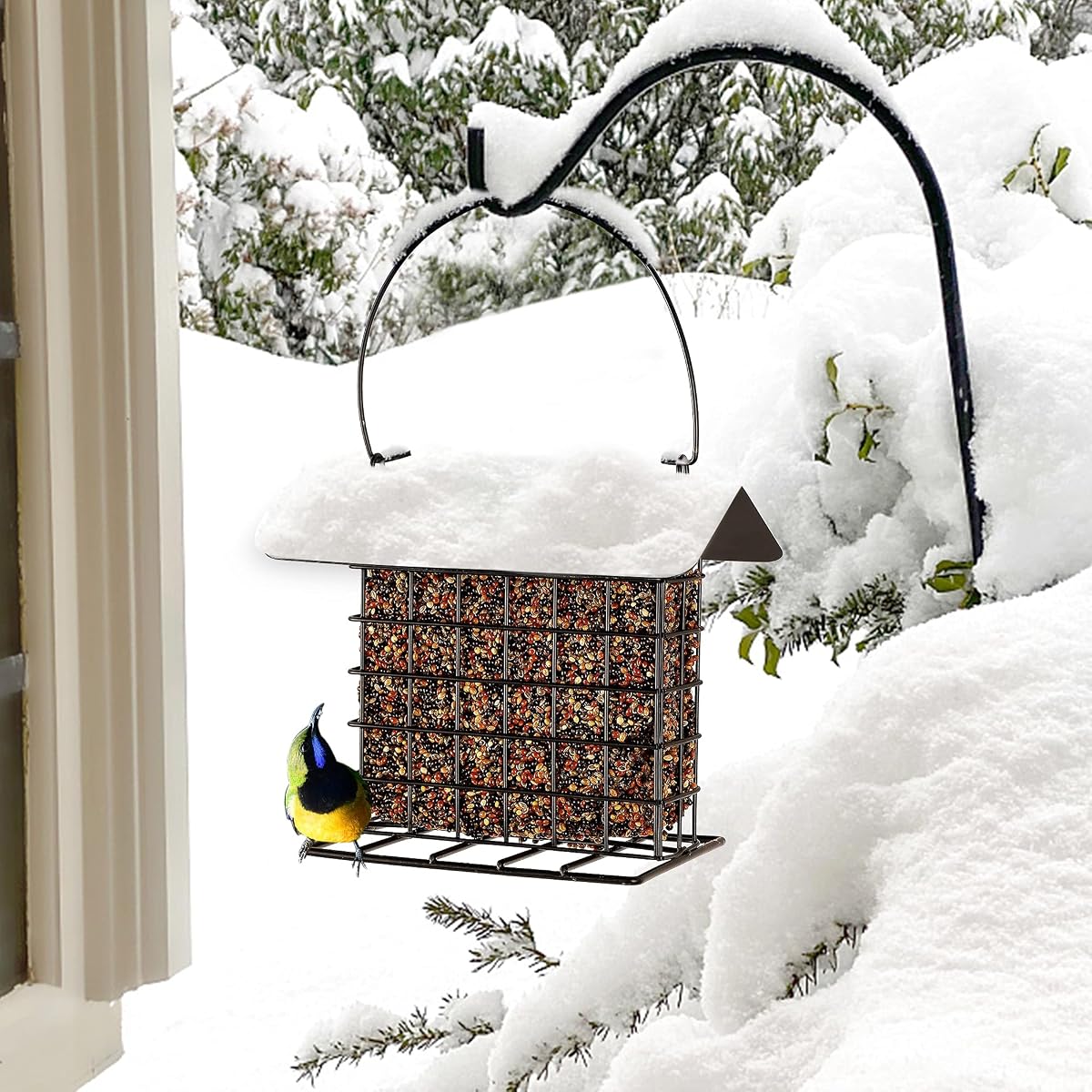 winemana Suet Feeder for Outside Hanging, Metal Suet Cake Holder Squirrel Proof, Weatherproof Bird Feeders for Wild Birds Woodpecker, Single Suet Cage for Outdoor Garden - imagem de detalhe 6