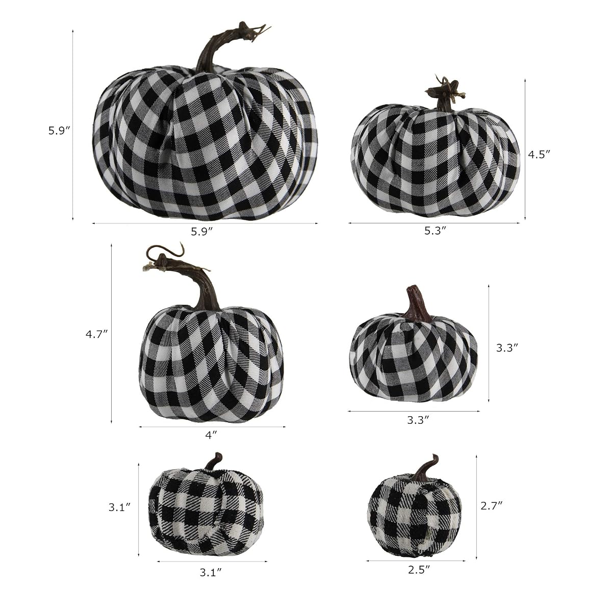 winemana 6 Pcs Thanksgiving Decorations Artificial Pumpkins, Different Sizes Vivid Fake Foam Pumpkin in Black&White Grid, Fall Decorations for Home Kitchen Table Indoor Outdoor Friendsgiving - 细节图 2