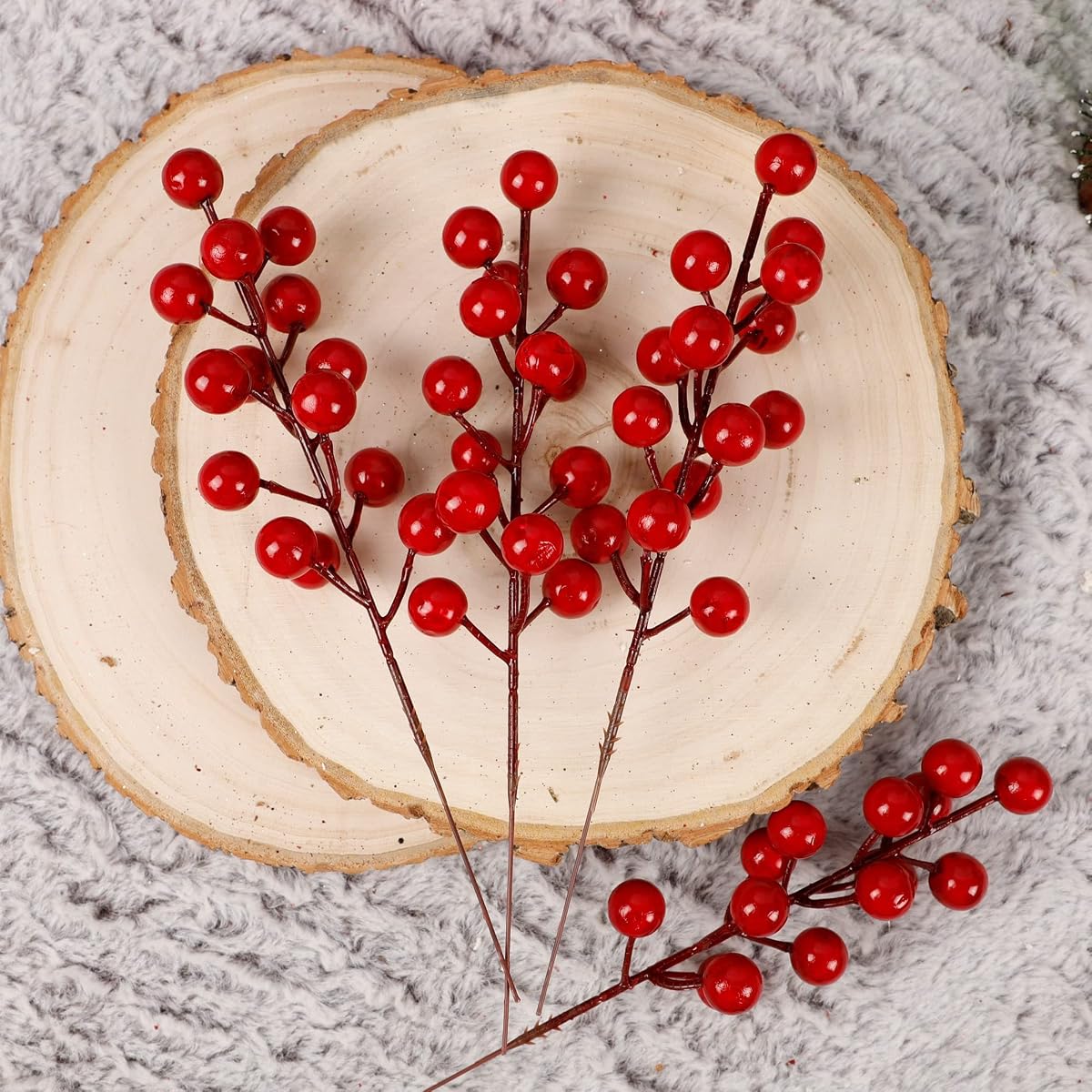 winemana 24 Pack 8 Inch Christmas Faux Picks Winter Berry Sprigs, Artificial Red Berries Stems Ornaments for Christmas Tree DIY Crafts Wreath Garland Decor - detail image 5