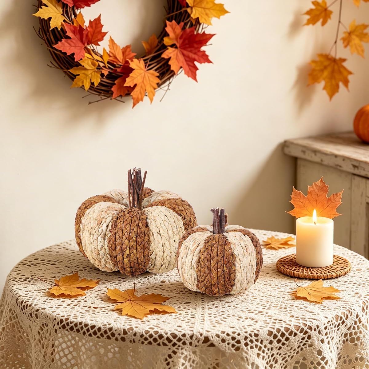 winemana Woven Wicker Pumpkins Fall Pumpkin Decor, 2 Pack - imagem de detalhe 6