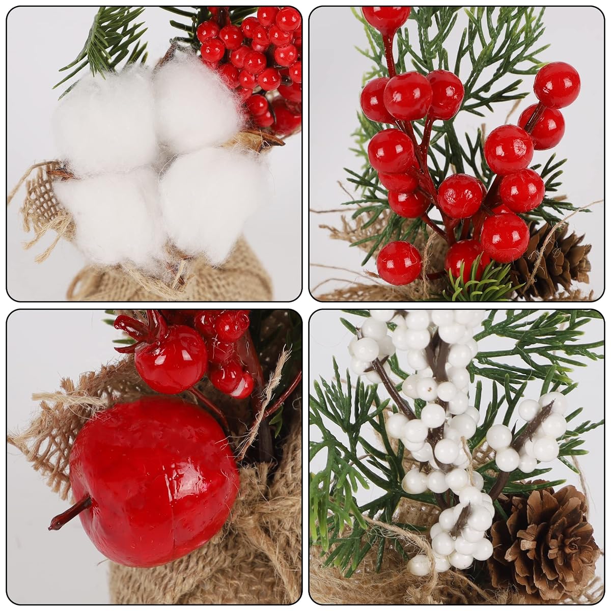 winemana 6 Pcs Mini Christmas Tree Table Decorations, 8" Small Artificial Trees with Red Berries Pine Cone Greenery Tabletop Centerpiece for Home Office Room Holiday Decorations - imagem de detalhe 5
