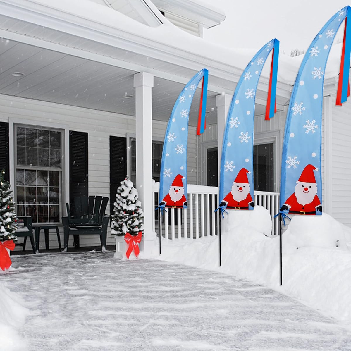 winemana 3 Pack 5 FT Christmas Outdoor Decorations Santa Claus Feather Flags with Garden Stakes, Merry Christmas Banner Stakes, Perfect for Garden Yard Lawn Front Porch Holiday Party - imagem de detalhe 4