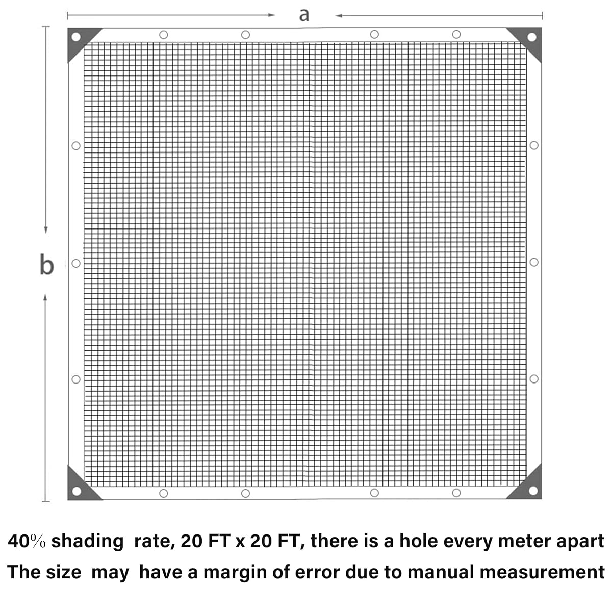 winemana 40% Black Shade Cloth, 20 x 20 FT Durable Mesh Tarp with Grommets, Resistant Garden Sun Shade Netting, Shading Antifreezing for Pergola, Greenhouse, Plants Growing, Chicken Coop - detail image 2