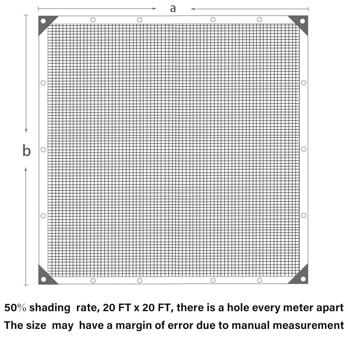 winemana 50% Black Shade Cloth, 20x 20 FT Durable Mesh Tarp with Grommets, Garden Sunblock Shade Cloth Shading Antifreezing for Plants Cover, Greenhouse, Barns Kennel, Patio, Tomatoes - imagem de detalhe 2
