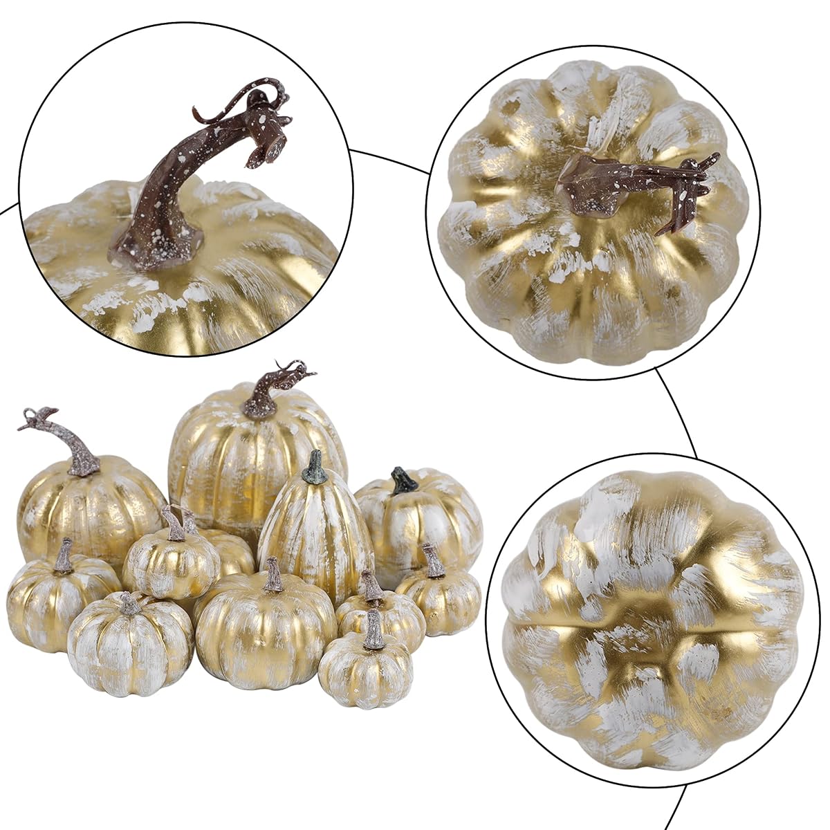 winemana 12 Pcs Pumpkin Fall Decorations, Golden Artificial Pumpkins - imagem de detalhe 6