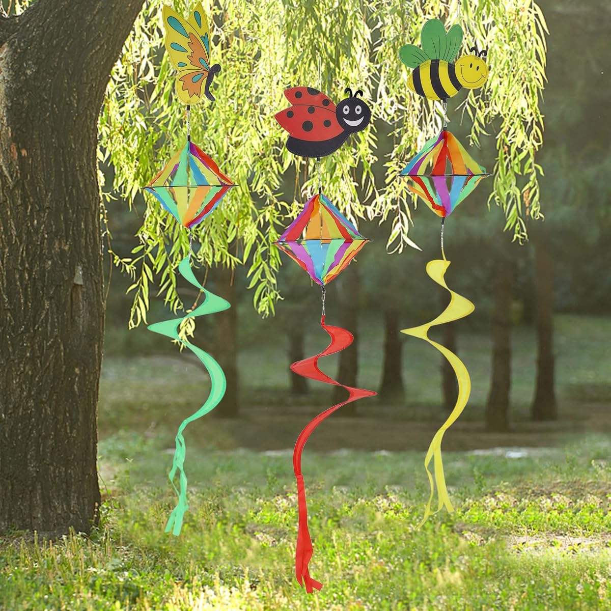 winemana 4 FT Wind Spinner Outdoor Hanging Decorations, Set of 6 Wind Spiral Butterfly Bee Ladybug Wind Twister for Yard Garden Lawn Porch Spring Decor - detail image 3