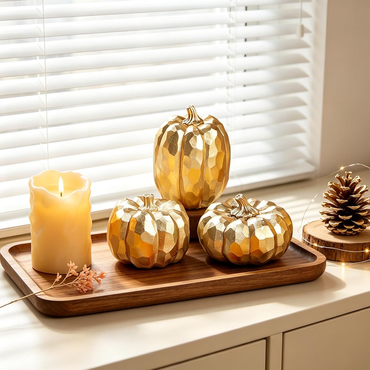 winemana 3 Pack Gold Pumpkins Fall Decorations for Home - 细节图 3