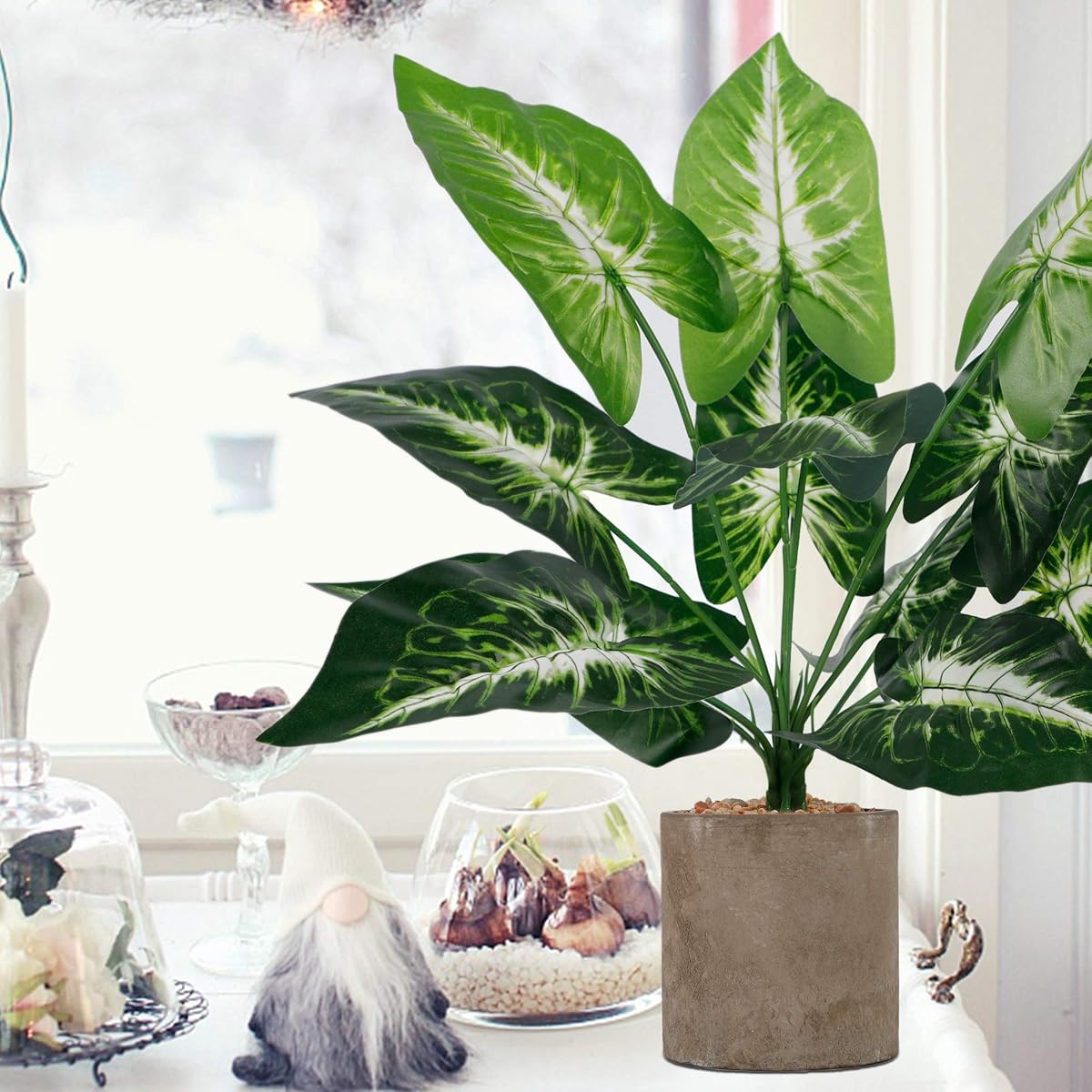 winemana 18" Artificial Potted Green Leaf Plants in Pot, Fake Small Houseplants for Indoor, Home, Living Room, Office, Tabletop, Desk - detail image 5