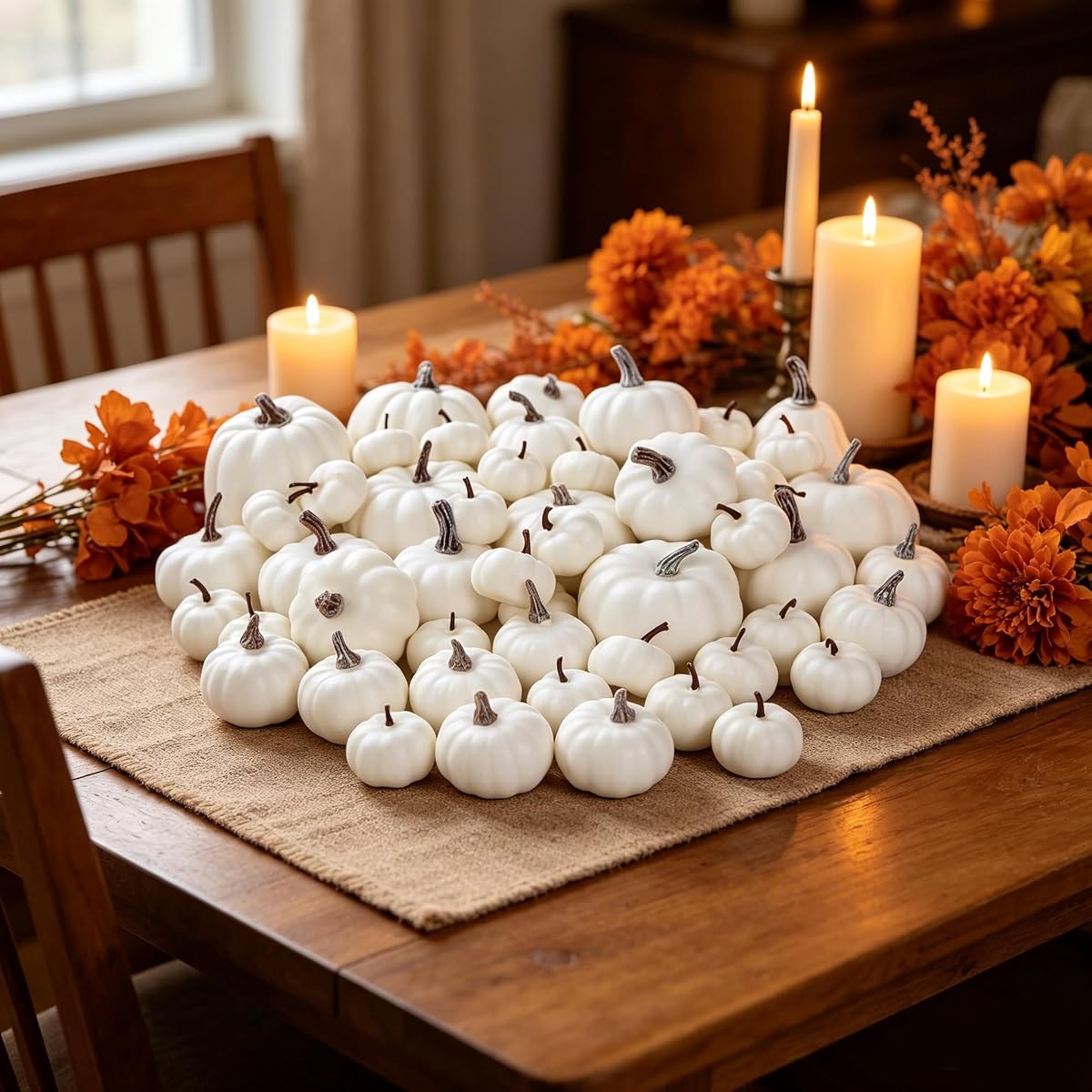 winemana 46 Pcs Artificial White Pumpkins Fall Decorations - imagem de detalhe 1