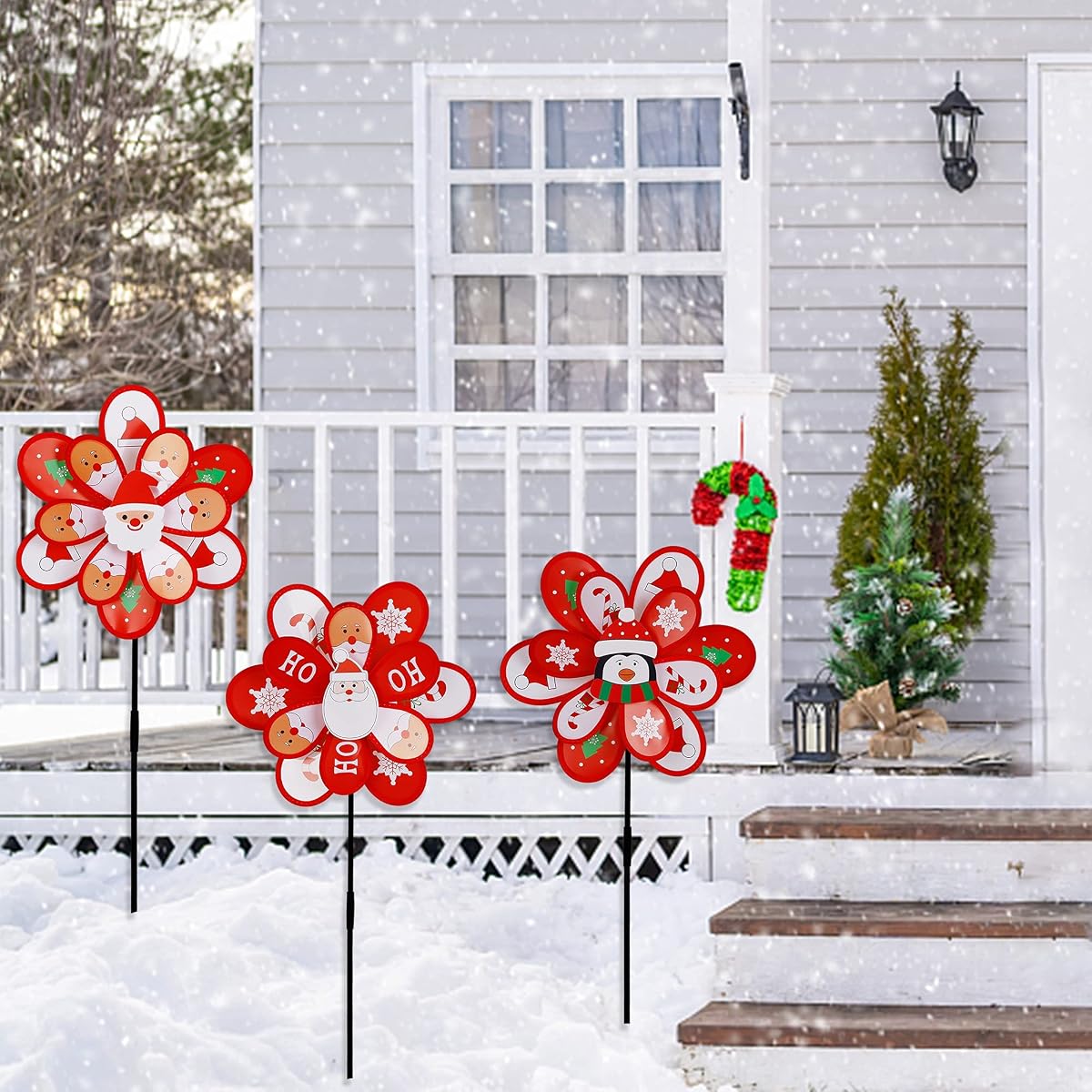 winemana Christmas Yard Decorations Pinwheels with Stakes, Set of 3 DIY Wind Spinner Windmill with Santa Claus Penguin Ornaments for Outdoor Garden Lawn Front Porch Winter Xmas Decor - detail image 4