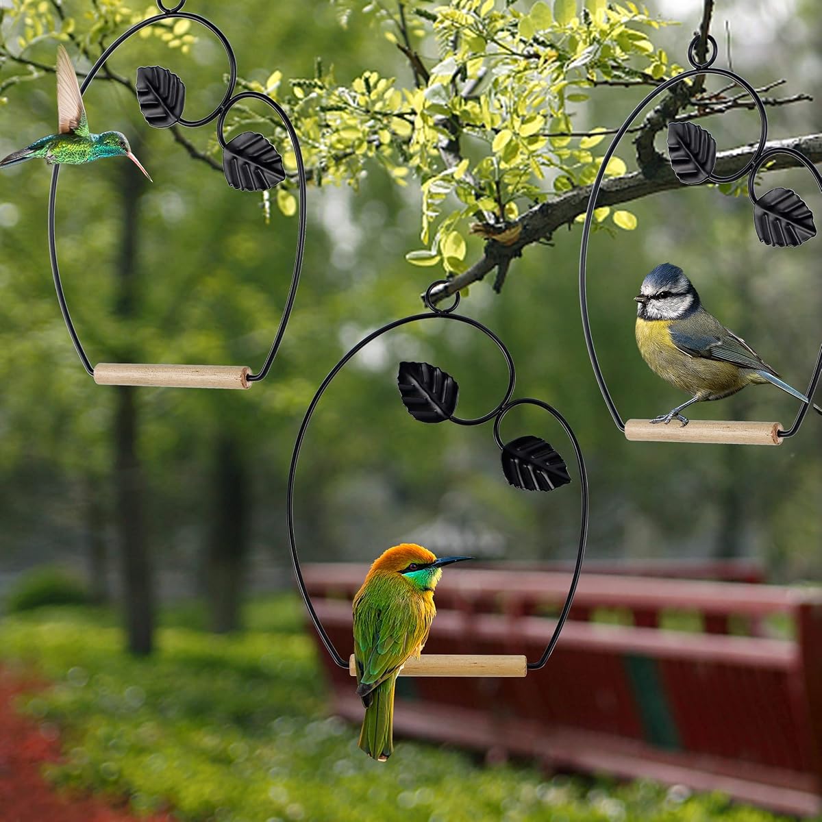 winemana Set of 3 Hummingbird Swings, Rust Resistant Metal Frame, Wooden Dowel, Attach to Bird Feeders, Perfect for Hanging Indoor Office Outdoor Trunk Lawn Patio Garden - imagem de detalhe 6