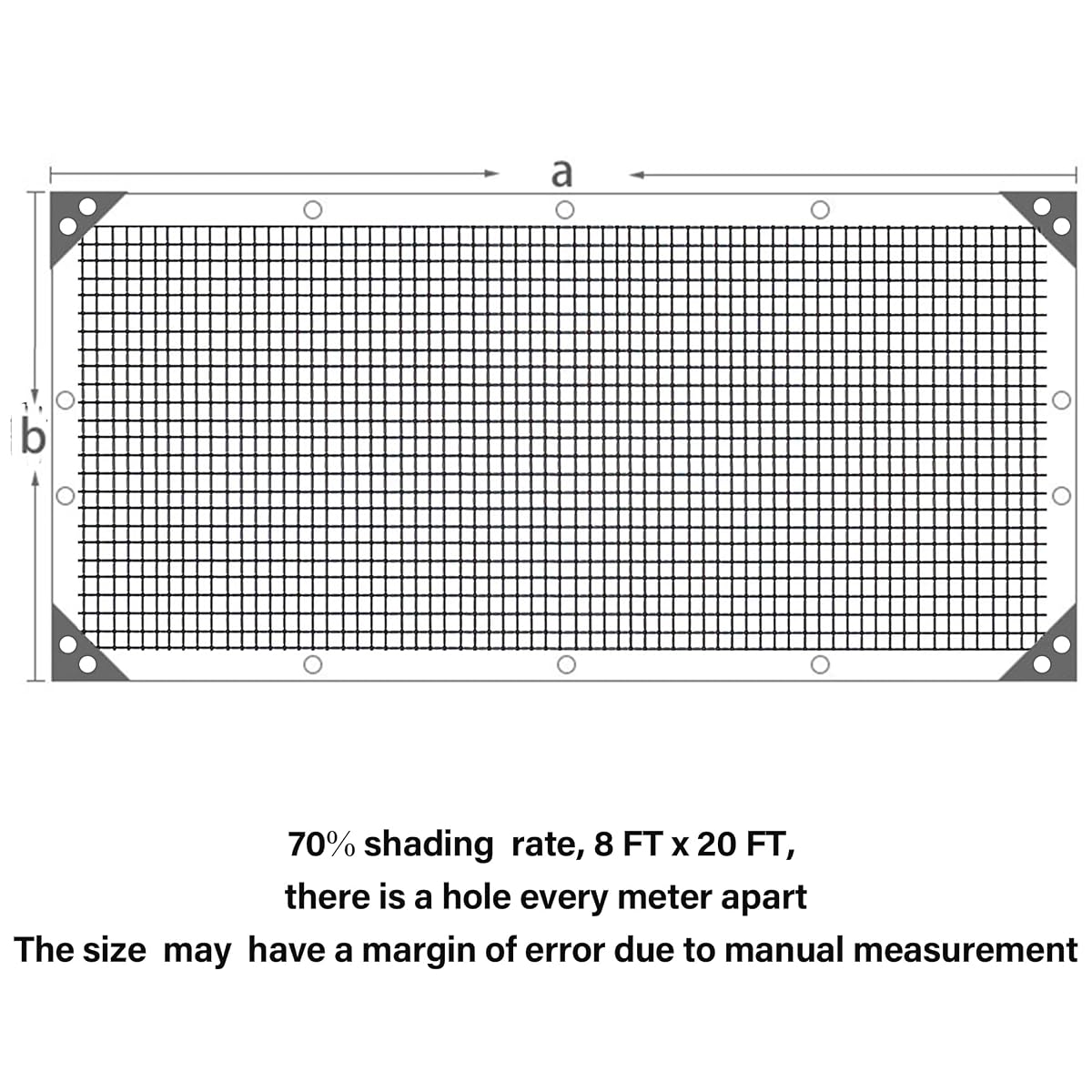 winemana Black Shade Cloth 70%, 8x20 FT Mesh Tarp - Garden Shade for Greenhouse, Patio, Vegetables, Plants Cover and Chicken Coops, Sun Shade Net for Outdoor Protection with Reinforced Grommets - imagen de detalle 2