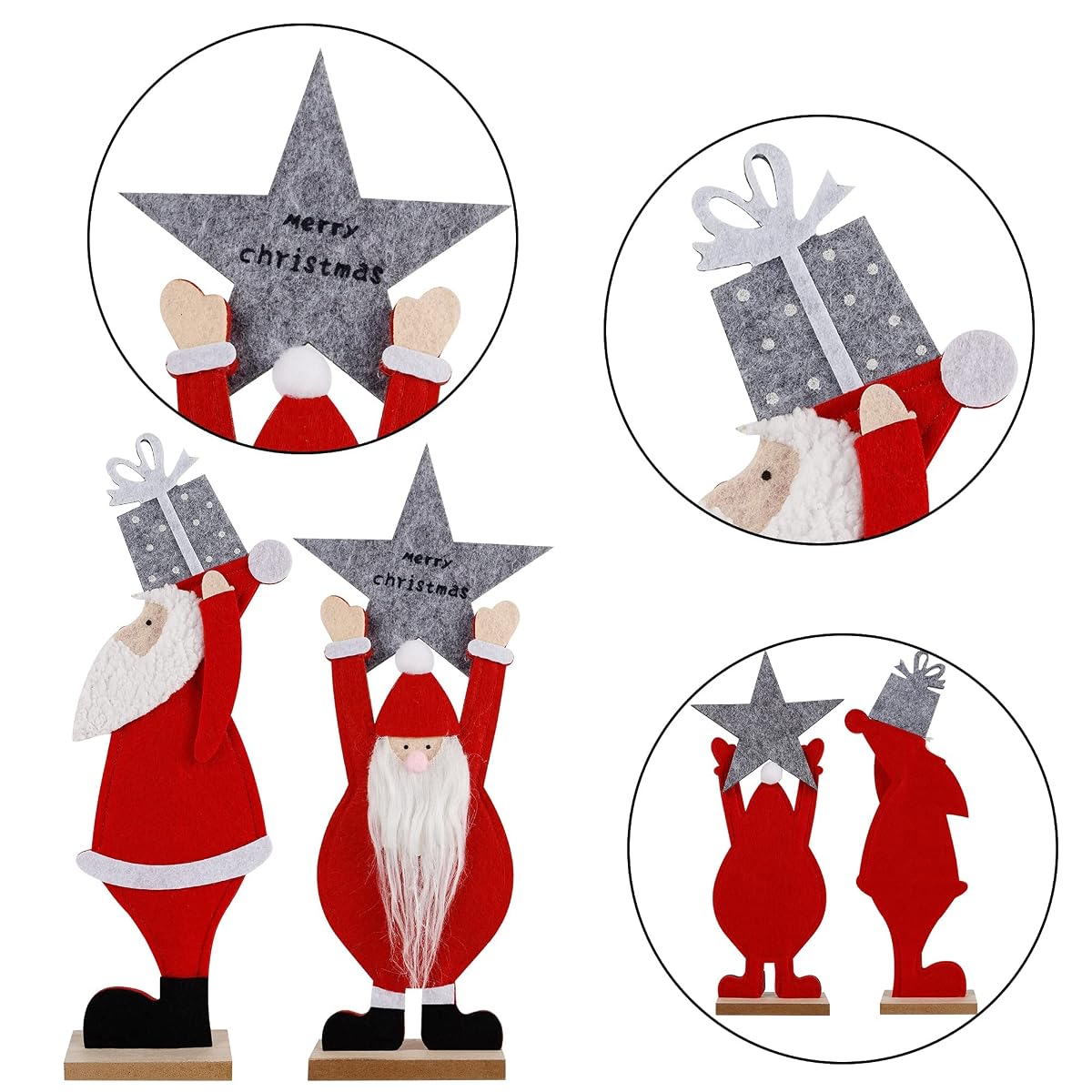 winemana Set of 2 Christmas Table Decorations Santa, 12" x 5" Santa Claus Ornaments with Gift Box and Merry Christmas Sign, Perfect for Indoor Home Kitchen Fireplace Office Holiday Party Xmas Gift - imagen de detalle 2