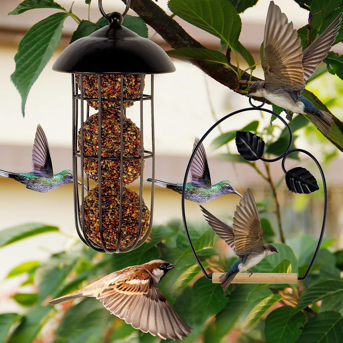 winemana Set of 3 Hummingbird Swings, Rust Resistant Metal Frame, Wooden Dowel, Attach to Bird Feeders, Perfect for Hanging Indoor Office Outdoor Trunk Lawn Patio Garden - imagem de detalhe 5