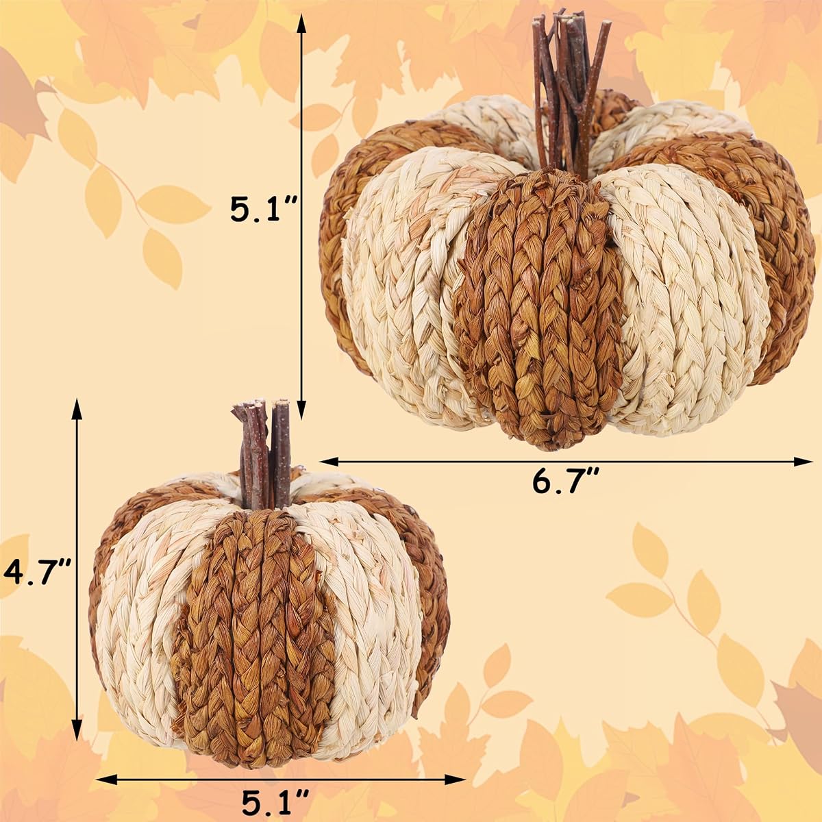 winemana Woven Wicker Pumpkins Fall Pumpkin Decor, 2 Pack - imagem de detalhe 3