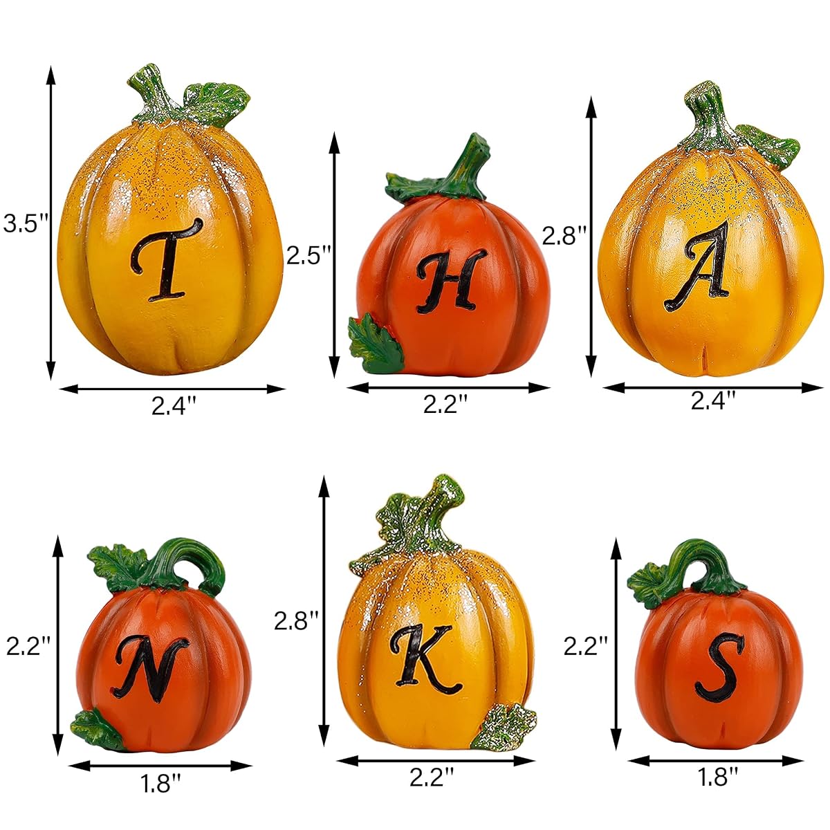 winemana Thanksgiving Pumpkins Set of 6, Fall Decor Resin Pumpkin, Thanks Tabletop Centerpieces Tiered Tray Decorations for Home Table Kitchen Office (Yellow) - 细节图 2
