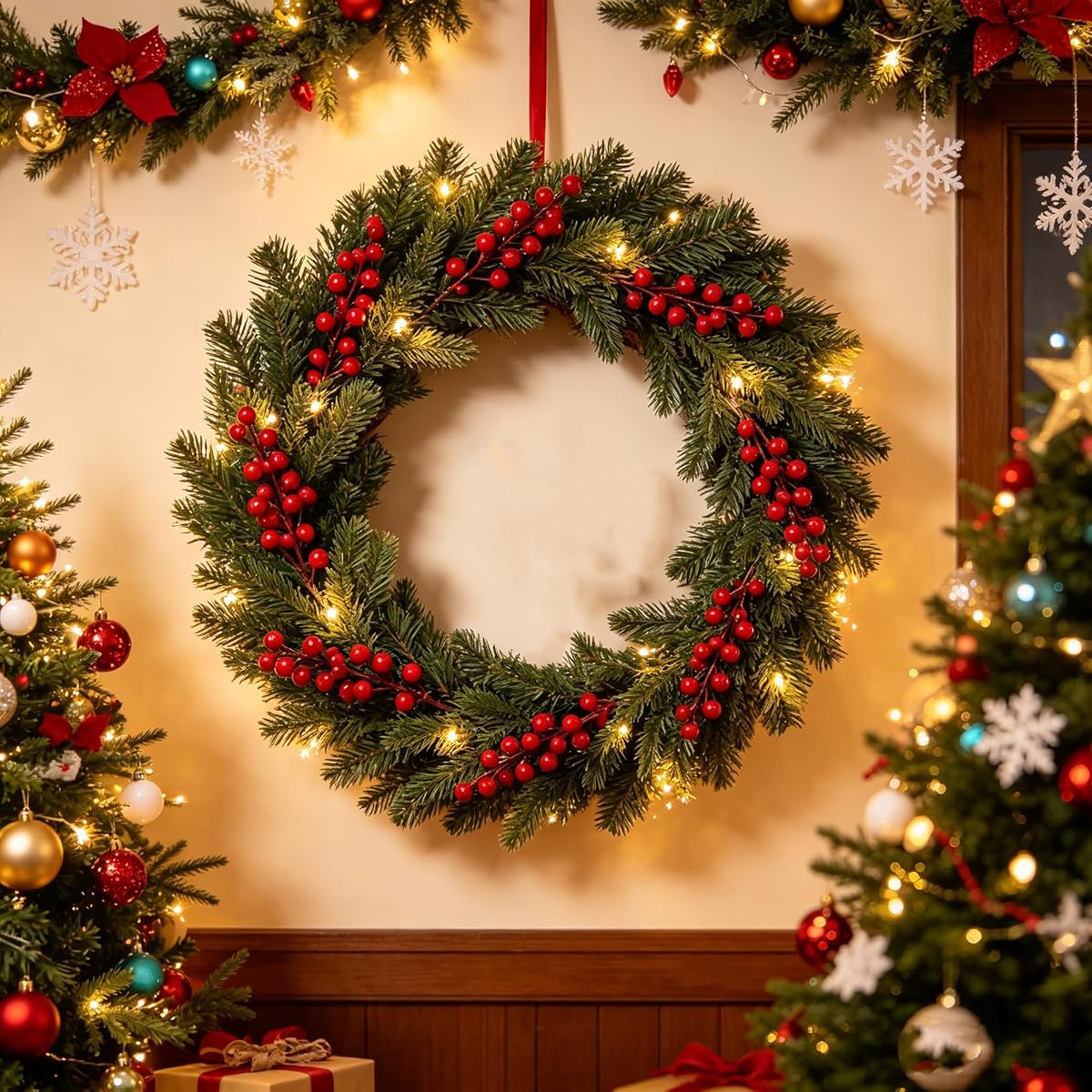 winemana 24 Pack 8 Inch Christmas Faux Picks Winter Berry Sprigs, Artificial Red Berries Stems Ornaments for Christmas Tree DIY Crafts Wreath Garland Decor - detail image 4