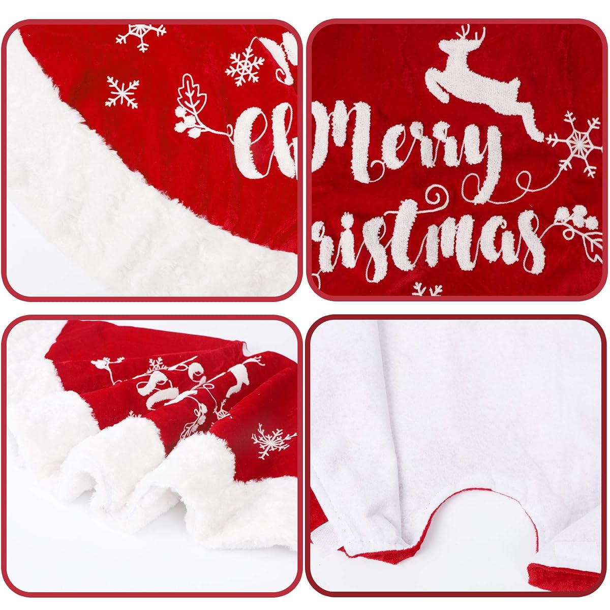 DR.DUDU 48 Inch Christmas Tree Plush Skirt Decoration for Merry Christmas Party Faux Fur Christmas Tree Skirt Decorations (Red 2) - imagen de detalle 6