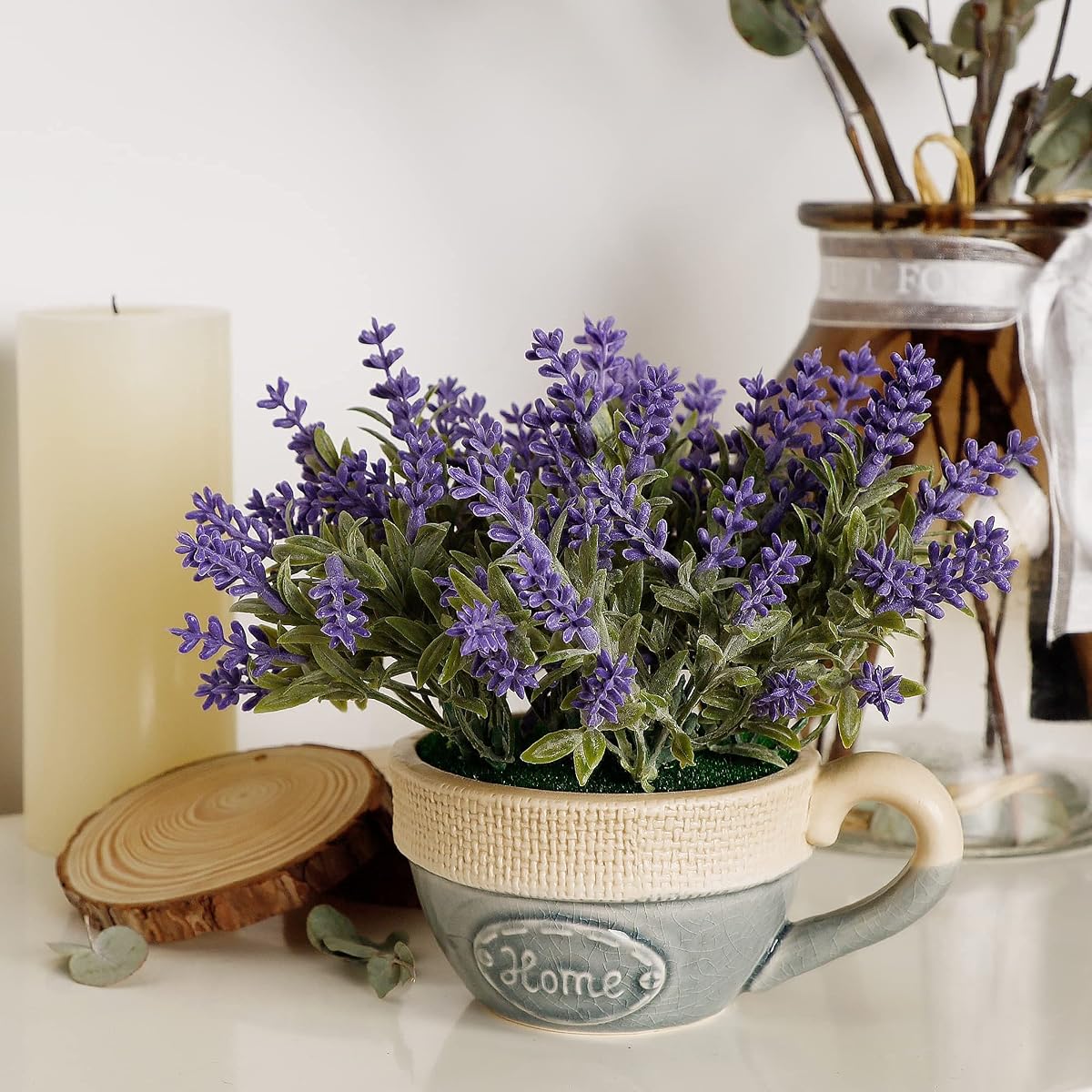 winemana Artificial Lavender Plant in Pot, Purple Faux Silk Floral Arrangements for Kitchen, Office, Weddings, Rustic Home Décor Indoor Outdoor Centerpieces (Dark Purple) - 细节图 3