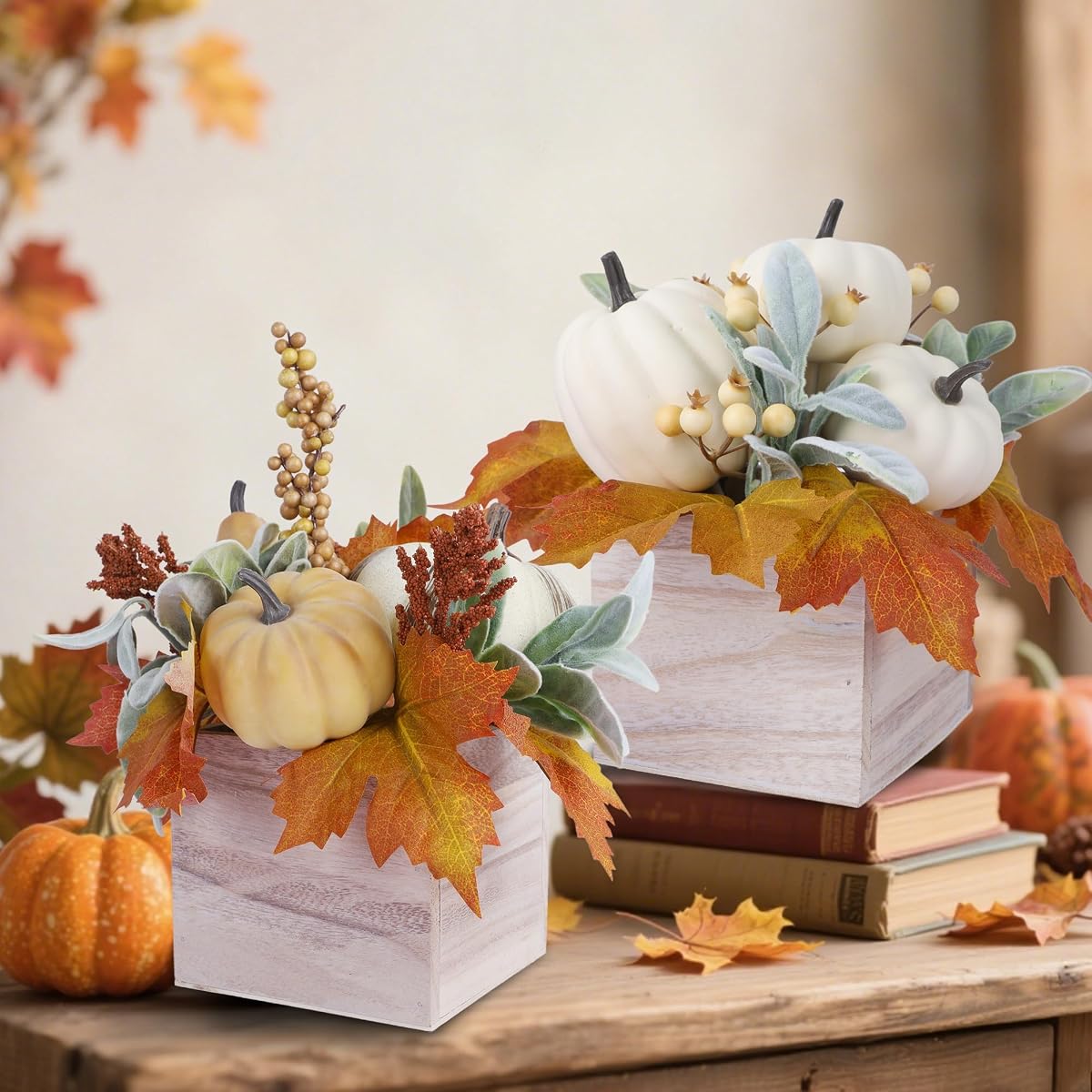 winemana Fall Decorations Artificial Pumpkin Gourd Berries Leaves, 2 Pack - imagem de detalhe 6