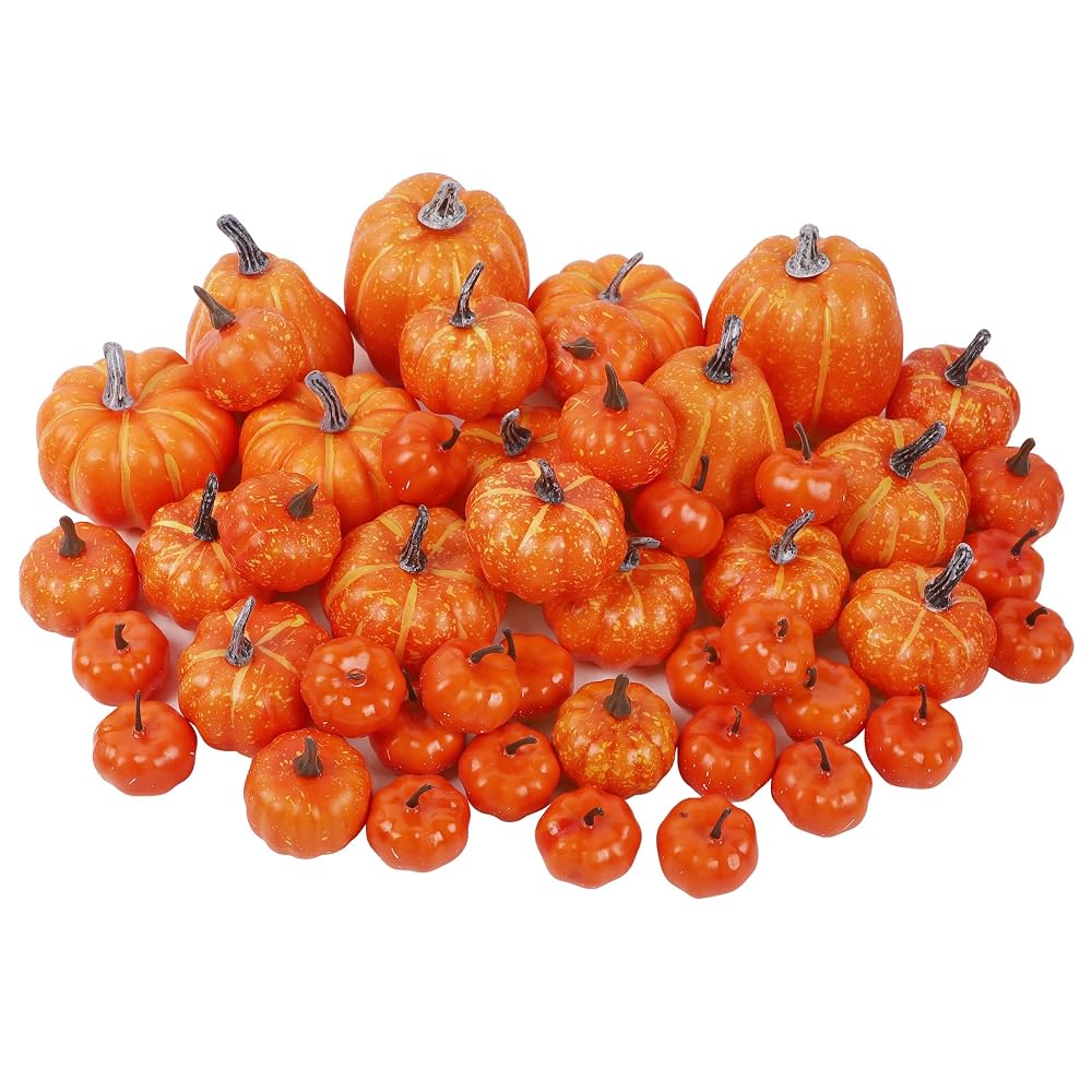 winemana 46 Pcs Artificial Pumpkins Fall Decorations, Orange