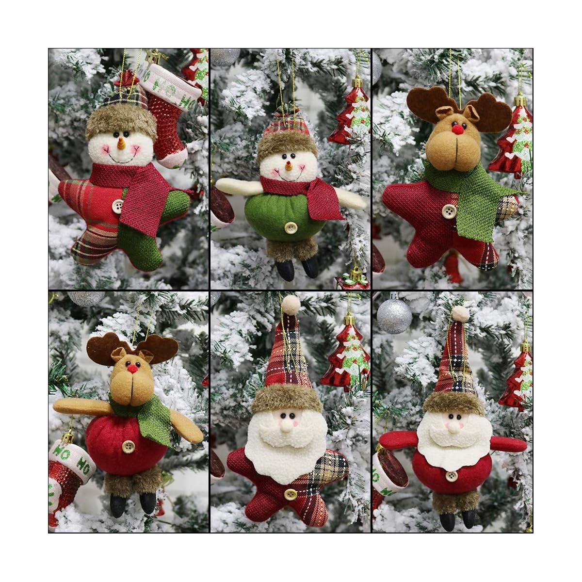 winemana Christmas Tree Ornaments Set for Xmas Home Party Decor, Christmas Hanging Snowman Elk Santa Claus Decorations, 6 Pcs (Red) - detail image 4