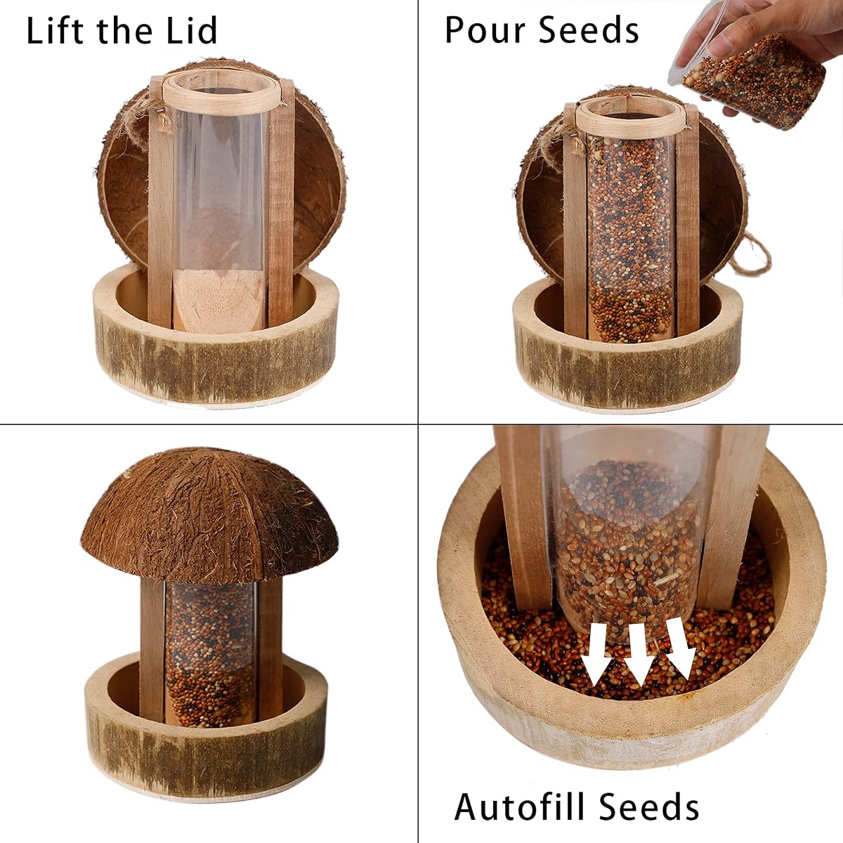 winemana Hanging Bird Feeder, Natural Coconut Bamboo Birdhouse Attract Birds Decorations for Outdoor Garden Yard - imagem de detalhe 4