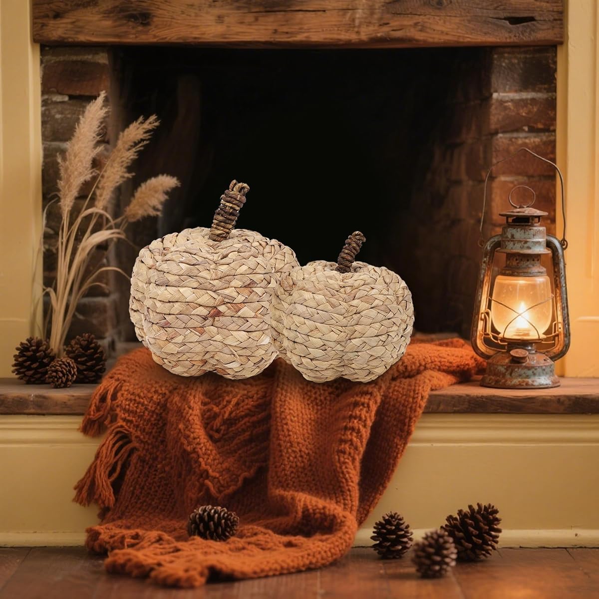 winemana 2 Pack Pumpkin Fall Decor, Woven Wicker Pumpkins for Home, Beige - imagen de detalle 6