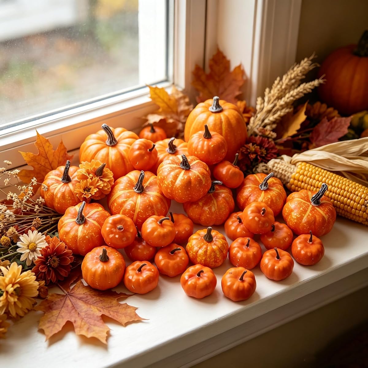 winemana 46 Pcs Artificial Pumpkins Fall Decorations, Orange - imagen de detalle 1