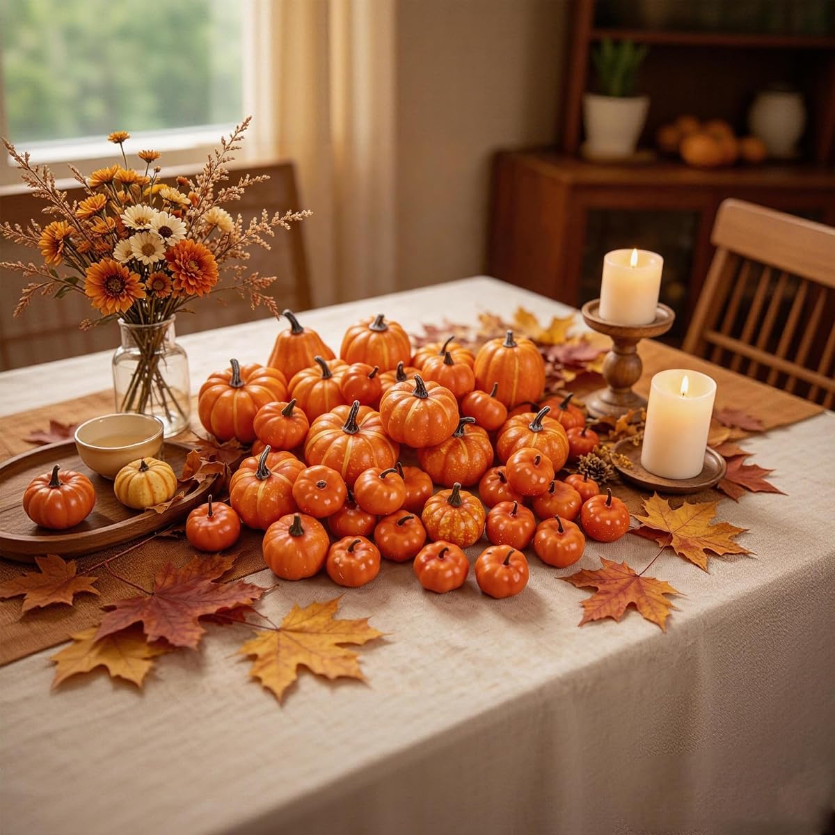 winemana 46 Pcs Artificial Pumpkins Fall Decorations, Orange - imagen de detalle 3