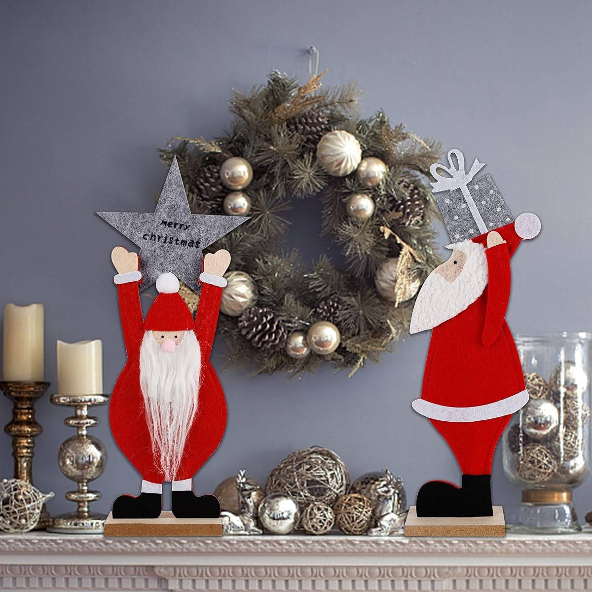 winemana Set of 2 Christmas Table Decorations Santa, 12" x 5" Santa Claus Ornaments with Gift Box and Merry Christmas Sign, Perfect for Indoor Home Kitchen Fireplace Office Holiday Party Xmas Gift - imagen de detalle 5