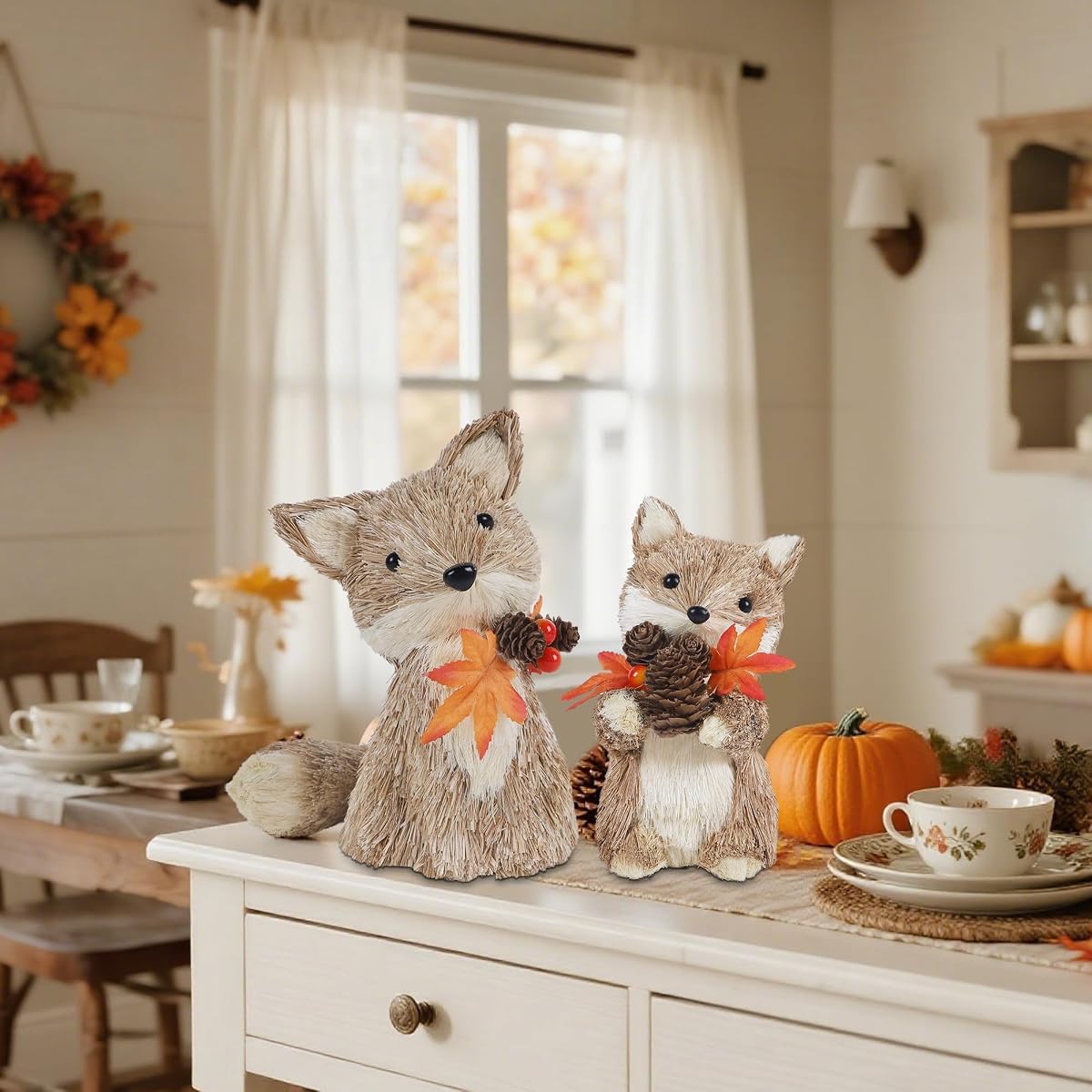 winemana Fall Decor Set of 2 Sisal Fox, Thanksgiving Decorations for Home - imagen de detalle 1