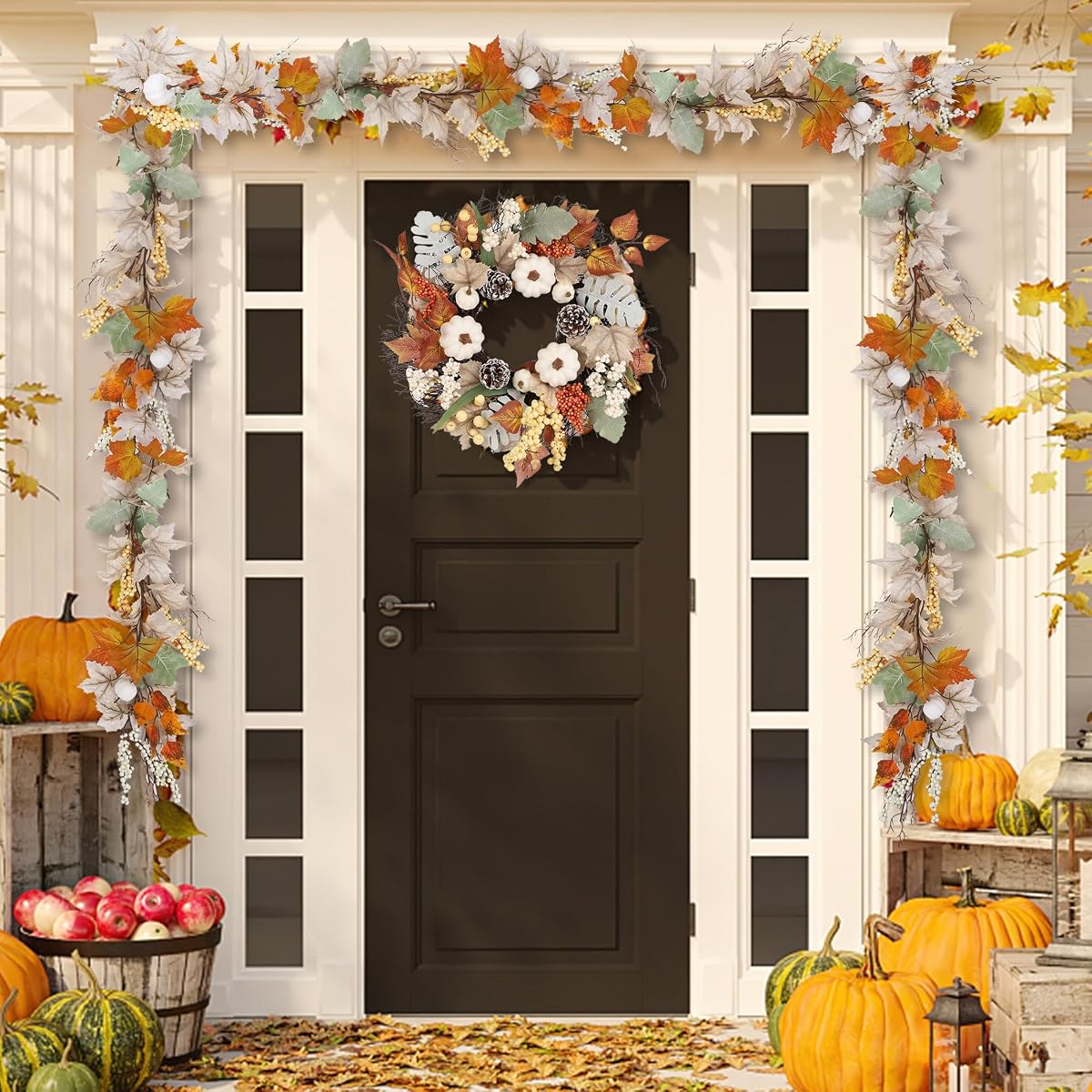 winemana Fall Garland Decor, Maple Leaves Garlands Decorations for Home with Pumpkins, 6FT Autumn Thanksgiving Decoration for Indoor Outdoor Mantel Fireplace Farmhouse Porch Table - imagem de detalhe 6