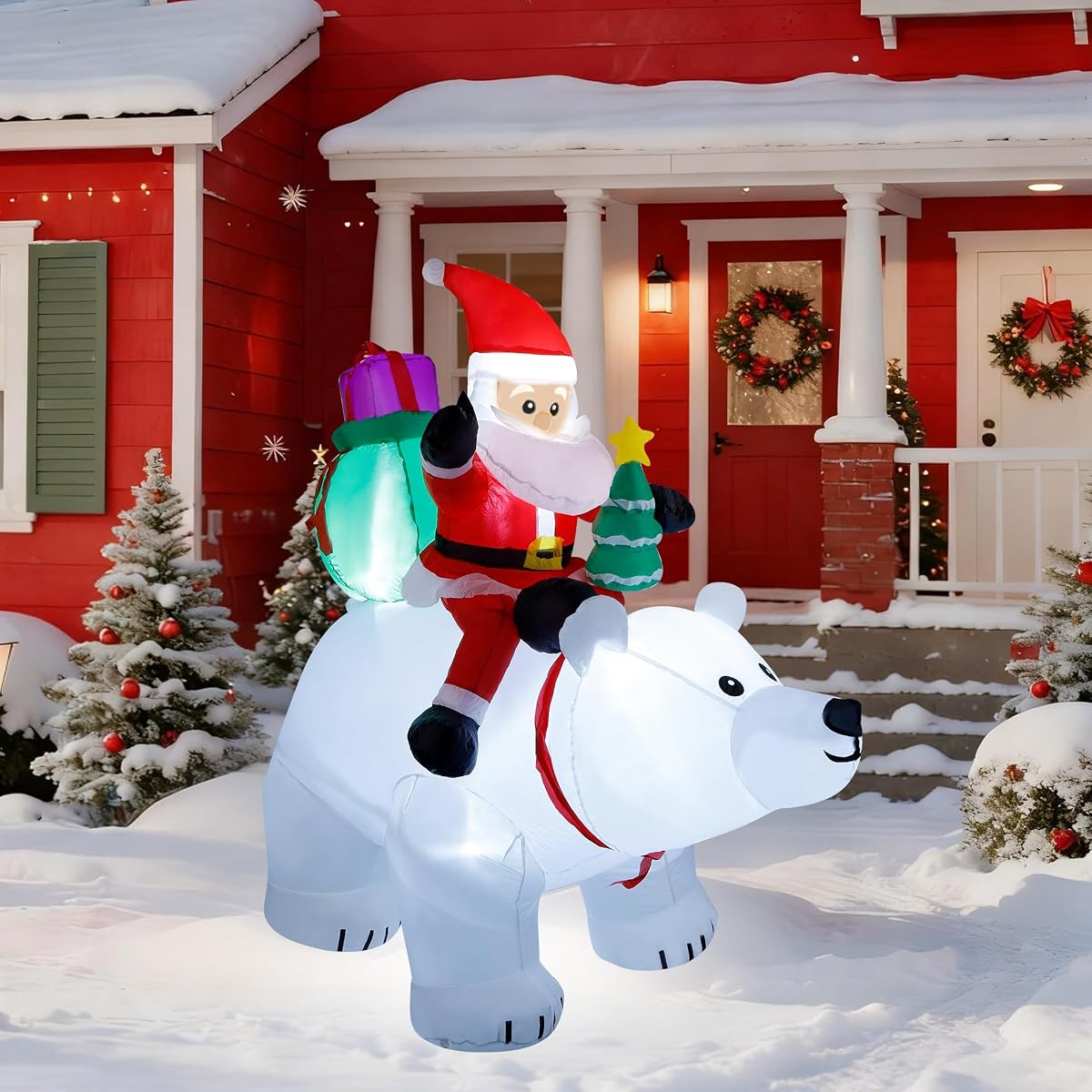 DR.DUDU 6 Ft Christmas Inflatable Santa Claus with Polar Bear and Christmas Tree, Build-in LED Lights Blow up Xmas Inflatables Decoration for Yard Garden Lawn Holiday Party - detail image 5