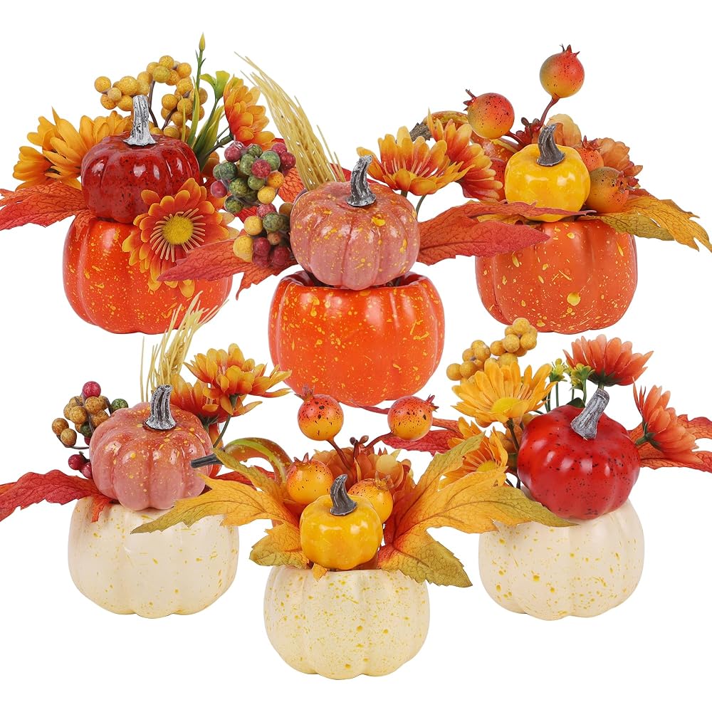 winemana Fall Decorations for Home, Set of 6 Artificial Pumpkins