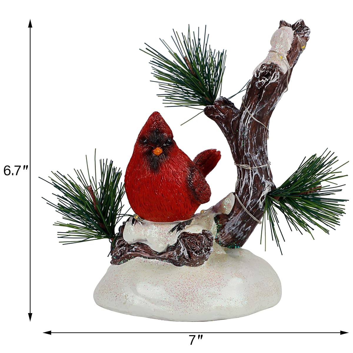 winemana Christmas Tabletop Decorations, LED Lights Cardinal Resin Ornament, Lighted Red Bird on Snowy Pine Tree Holiday Decor for Indoor Home Table Desk Kitchen Room Xmas Party - imagen de detalle 1