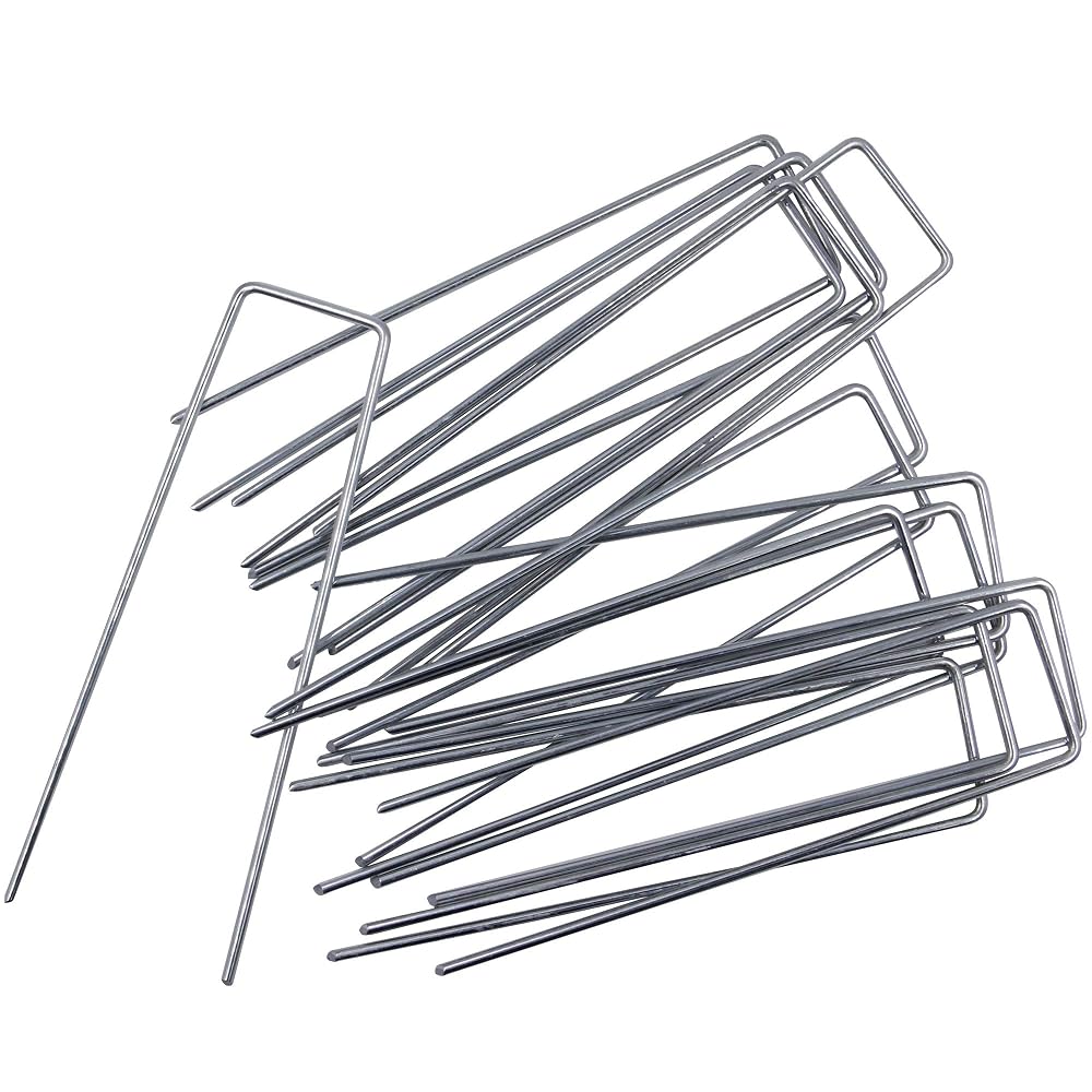 Winemana 100 PCS Garden Landscape Sod Staples, 6 Inches Sturdy Durable Rustproof Landscaping Staples for Weed Barrier Ground Cover Fence and Landscaping