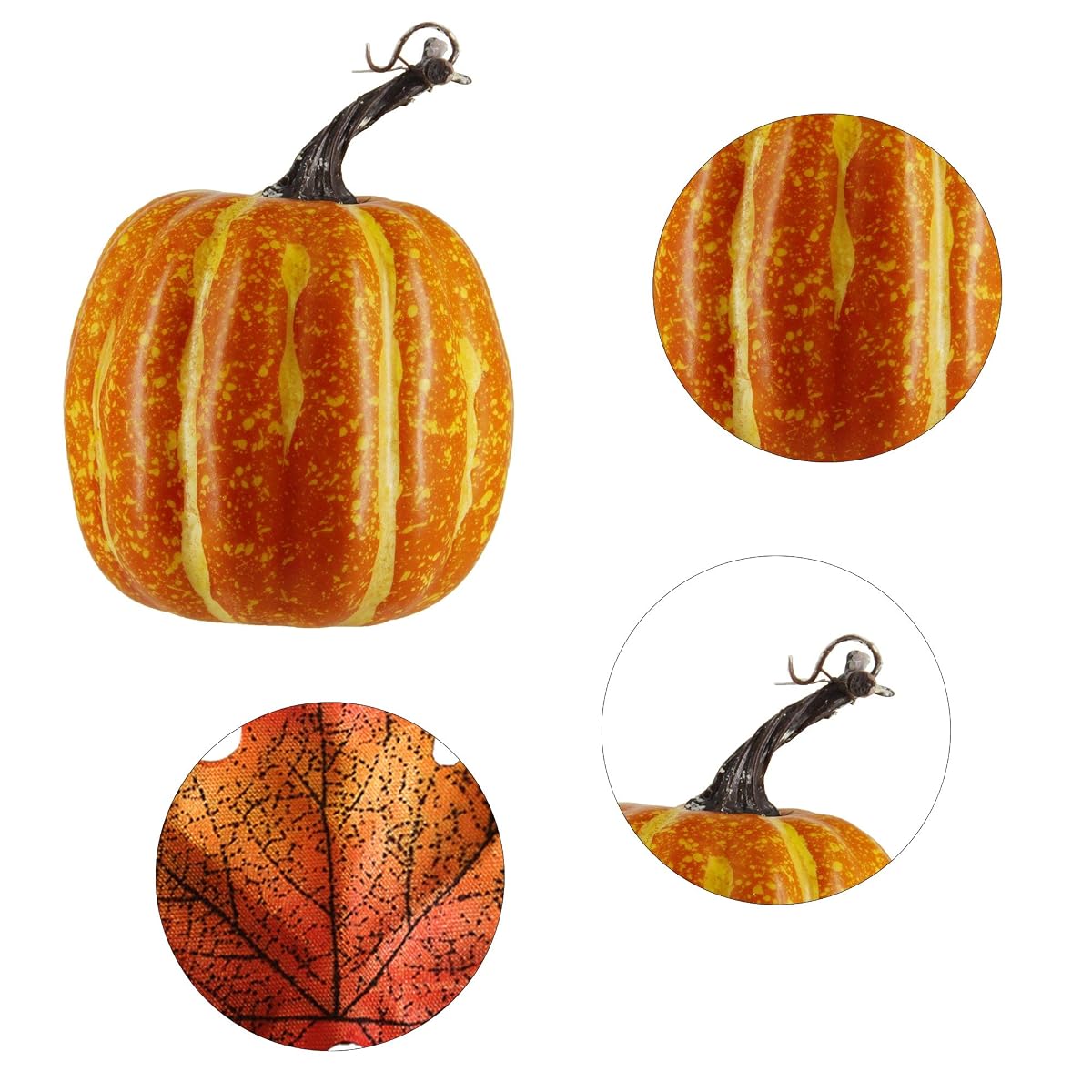 winemana Thanksgiving Decorations Artificial Pumpkins, Realistic Foam Yellow Pumpkin with 100 pcs Maple Leaves Made of Cloth, Fall Decorations for Home Kitchen Table Indoor Outdoor - 细节图 3