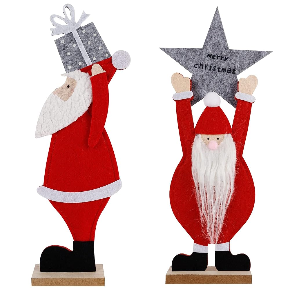 winemana Set of 2 Christmas Table Decorations Santa, 12" x 5" Santa Claus Ornaments with Gift Box and Merry Christmas Sign, Perfect for Indoor Home Kitchen Fireplace Office Holiday Party Xmas Gift