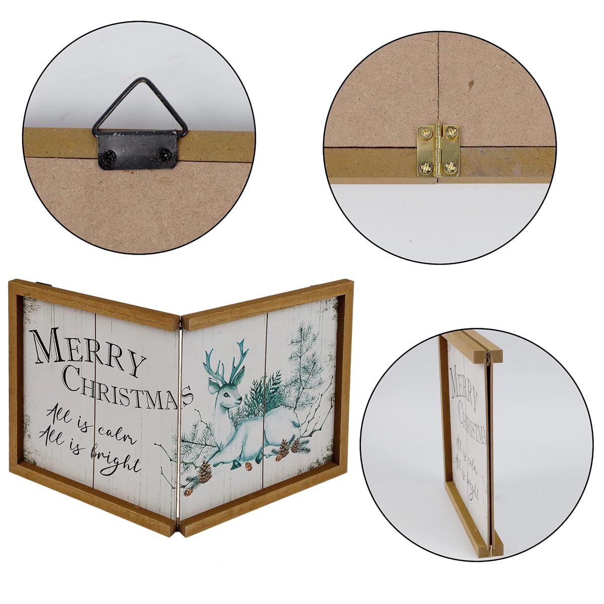 winemana Merry Christmas Wooden Sign Wall Decor, 20" x 10.4" Foldable Hanging Decorative Sign Christmas Decorations, Reindeer Wall Art for Home Kitchen Living Room Fireplace Indoor Holiday Decor - imagem de detalhe 2