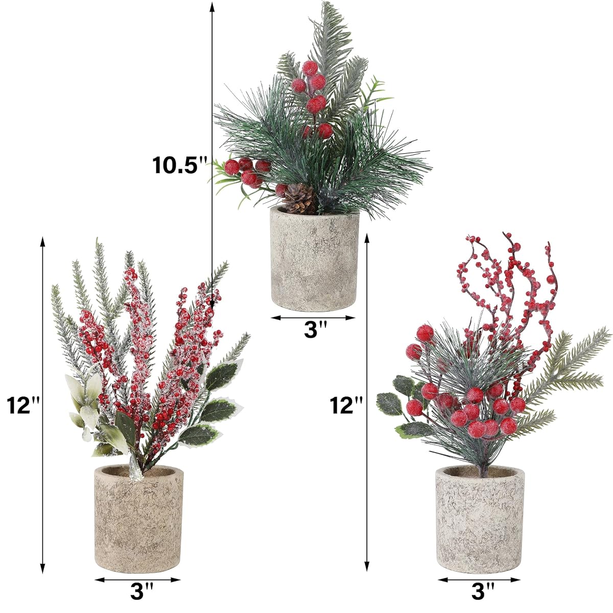 winemana Mini Christmas Tree Table Decorations Indoor, 3 Pcs Small Artificial Xmas Trees Decoration with Red Berries Pine Cone for Centerpiece Kitchen Office Tabletop Home Holiday Decor - imagem de detalhe 2