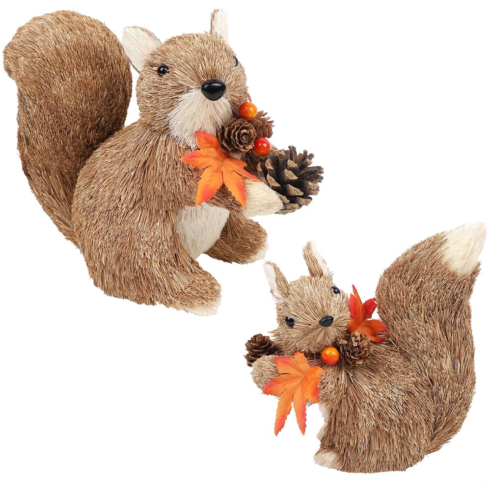 winemana Set of 2 Fall Decorations for Home Squirrels Table Decor