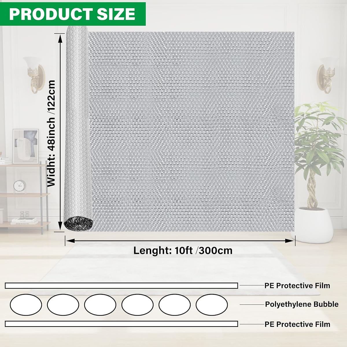winemana 48IN x 10FT Window Insulation Roll, Reflective Window Heat Blocker - imagem de detalhe 2