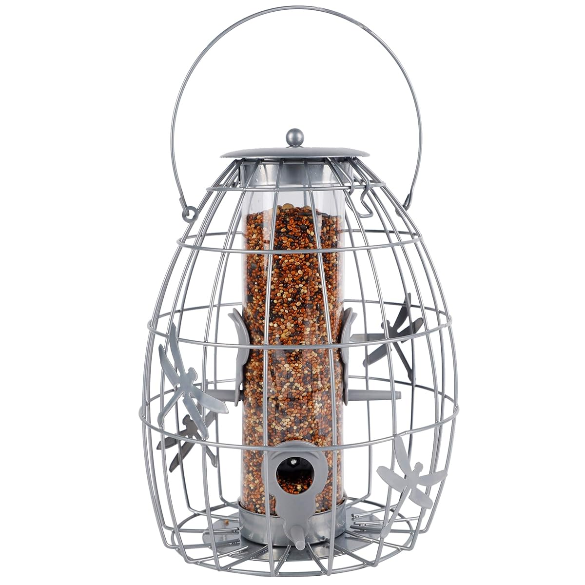 winemana Outdoor Hanging Wild Bird Feeder, Caged Tube Bird Feeder Outside, Can Be Filled with Seeds, Squirrel Proof with Large Metal Guard Cage for Small Birds Brome Finch Hummingbird, Silver - imagem de detalhe 4